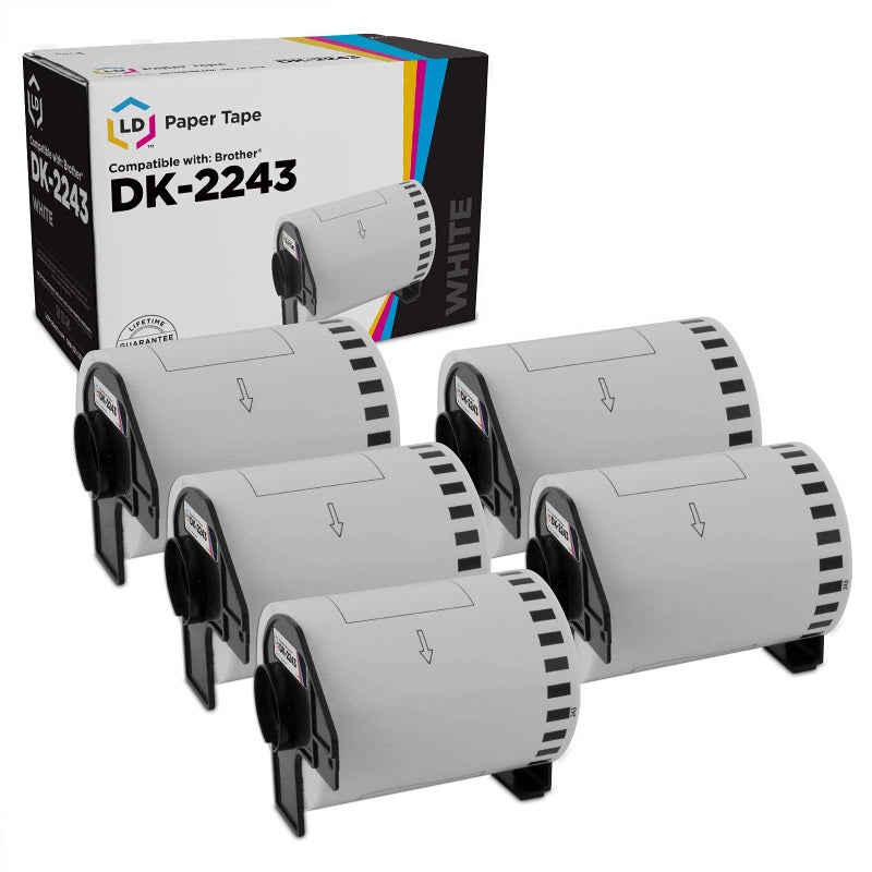 LD Compatible Paper Tape Roll Replacement for Brother DK-2243 4 in. x 100 ft. (White, 5-Pack) Compatible with Brother P-Touch QL Printers: 1050, 1050N, 1060N - Image 1